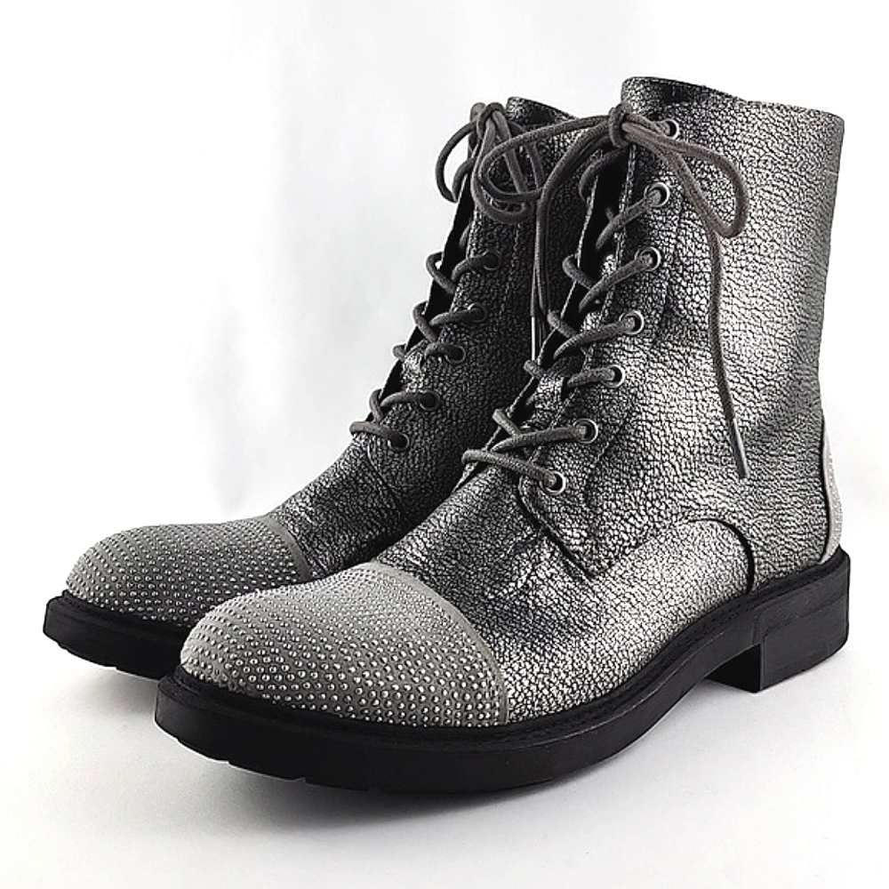 William Rast Silver Metallic Lace-Up Combat Boots